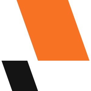 Two parallelograms, one large and orange above a smaller black one, both tilted right on a white background.